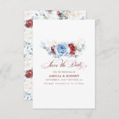 Red and Dusty Blue Floral Save the Date (Voorkant / Achterkant)