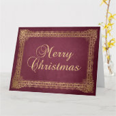 Red and Faux Gold Ornate Border Merry Christmas Kaart (Gele Bloem)