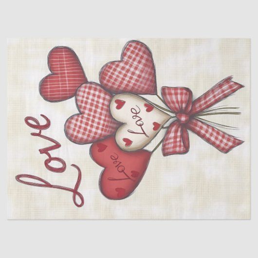 Red and Gingham Love Heart Bouquet Decoupage Tissuepapier (Voorkant)