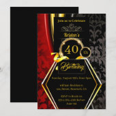 Red and Gold 40th Birthday Invitation Kaart (Voorkant / Achterkant)