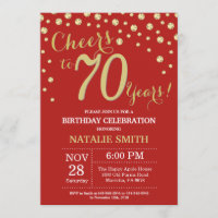 Red and Gold 70th Birthday Diamond Invitation
