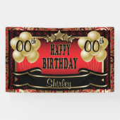 Red and Gold Abstract Happy 00th Birthday Spandoek (Horizontaal)