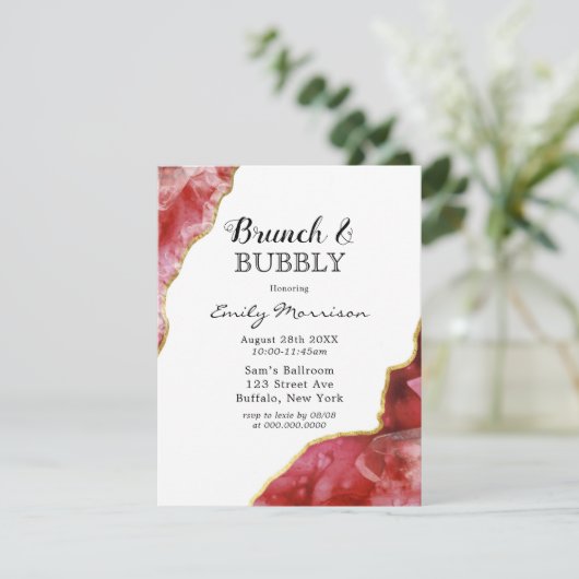 Red and Gold Agate Crystals Brunch & Bubble Kaart (Staand voorkant)