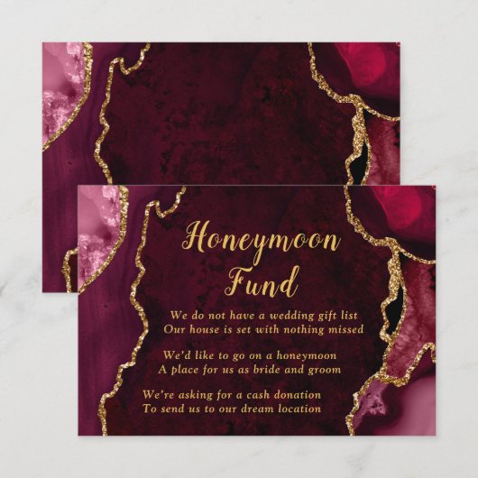 Red and Gold Agate Honeymoon Fund Informatiekaartje (Voorkant / Achterkant)