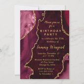 Red and Gold Agate Marble Birthday Party Kaart (Voorkant)