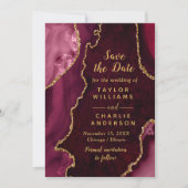 Red and Gold Agate Marble Save The Date Kaart (Voorkant)