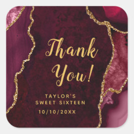 Red and Gold Agate Sweet Sixteen Hartelijk dank Vierkante Sticker