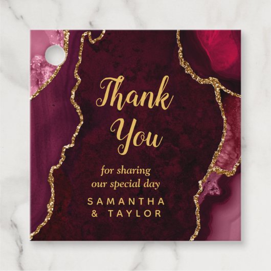 Red and Gold Agate Wedding Hartelijk dank Bedankjes Labels (Voorkant)