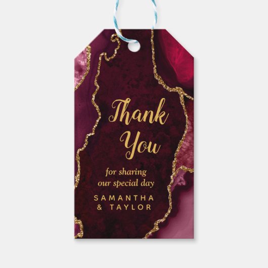 Red and Gold Agate Wedding Hartelijk dank Cadeaulabel (Voorkant)
