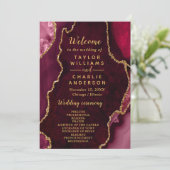 Red and Gold Agate Wedding Program Programmakaart (Staand voorkant)