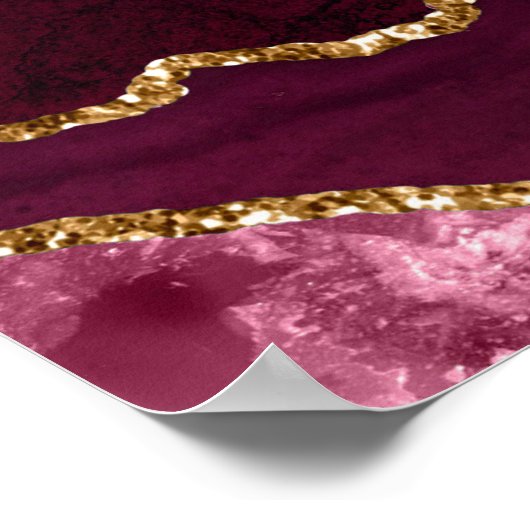 Red and Gold Agate Wedding Seating Chart Poster (Hoek)