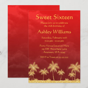 Red and Gold Arabian Nights Sweet 16 Kaart
