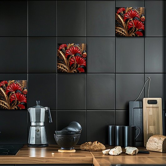 Red and Gold Art Deco Tegeltje