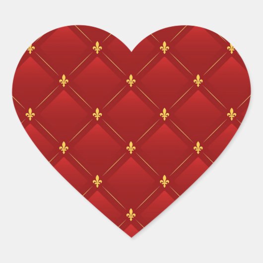 Red and Gold Art Nouveau Pattern Hart Sticker (Voorkant)