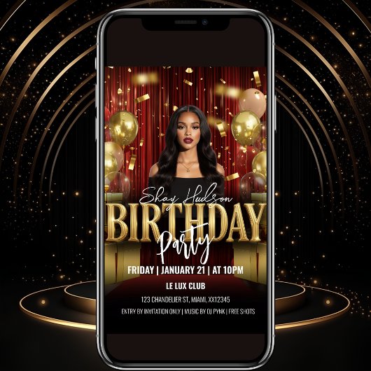 Red and Gold Birthday Party Invitation Kaart