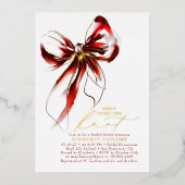 Red and Gold Bow Elegant Whimsical Bridal Shower Folie Uitnodiging (Voorkant)