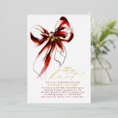 Red and Gold Bow Elegant Whimsical Bridal Shower Folie Uitnodiging (Staand Voorkant)