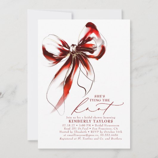 Red and Gold Bow Elegant Whimsical Bridal Shower Kaart (Voorkant)