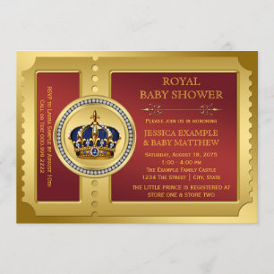 Red and Gold Boys Royal Baby shower Kaart