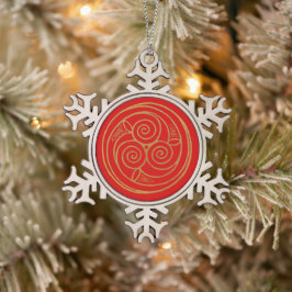 Red and Gold Celtic Mandala Tin Sneeuwvlok Ornament
