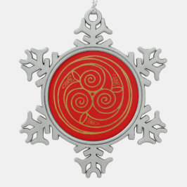 Red and Gold Celtic Mandala Tin Sneeuwvlok Ornament