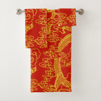 Red and Gold Chinese Dragon Pattern Bad Handdoek