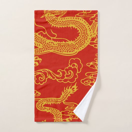 Red and Gold Chinese Dragon Pattern Bad Handdoek (Handdoek)