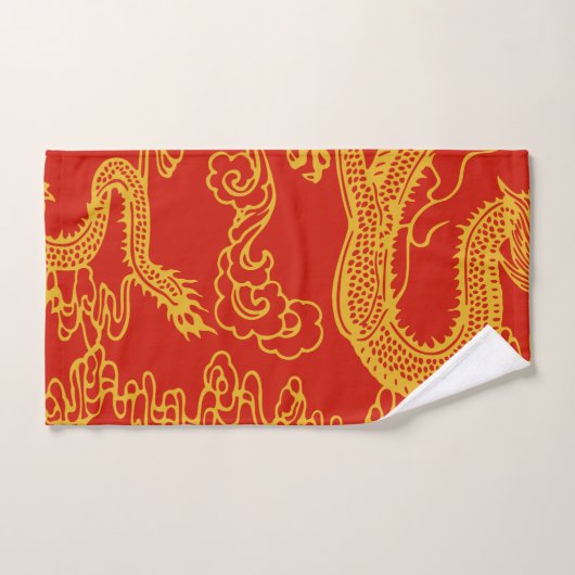 Red and Gold Chinese Dragon Pattern Bad Handdoek (Handdoek)