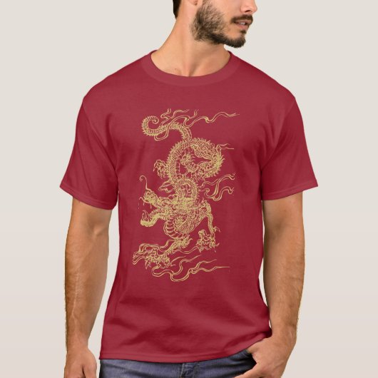 Red and Gold Chinese Dragon Unisex T-Shirt (Voorkant)