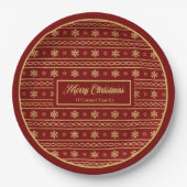Red and Gold Christmas Luxe Snowflake Paper Plates Papieren Bordje (Voorkant)