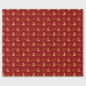 Red and Gold Christmas Reindeers Cadeaupapier (Vlak)