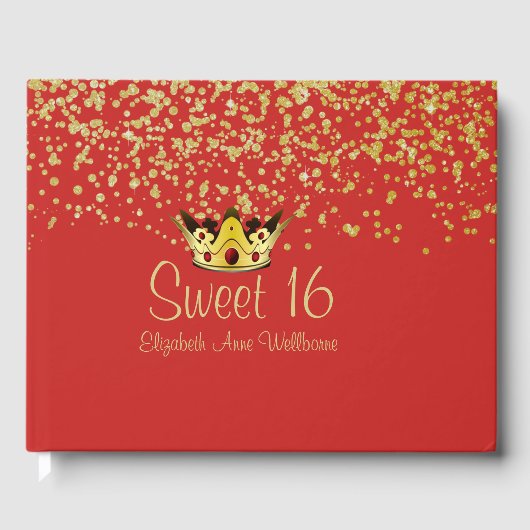 Red and Gold Crown Sweet 16 Guest Book Gastenboek (Voorkant)