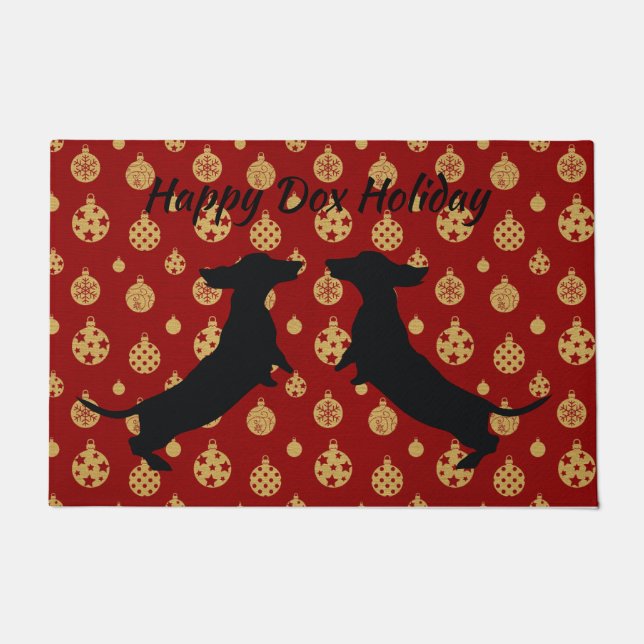 Red and Gold Dachshund Silhouette Holiday Mat (Voorkant)