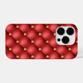 Red and Gold Diamond Tufted Leather Luxury Jewel iPhone Hoesje (Achterkant horizontaal)