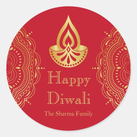 Red and Gold Diwali Party Favor Ronde Sticker (Voorkant)