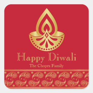 Red and Gold Diwali Party Favor Vierkante Sticker