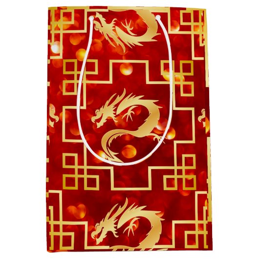 Red and Gold Dragon Medium Cadeauzakje (Voorkant)