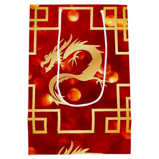 Red and Gold Dragon Medium Cadeauzakje (Achterkant)