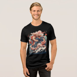 Red and Gold Dragon Over Stormy Sea Tri-Blend Shirt