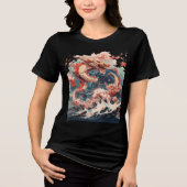 Red and Gold Dragon Over Stormy Sea Tri-Blend Shirt (Voorkant)