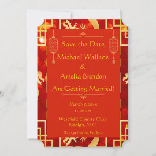 Red and Gold Dragon Wedding Bewaar de datum Save The Date