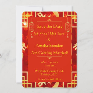 Red and Gold Dragon Wedding Bewaar de datum Save The Date
