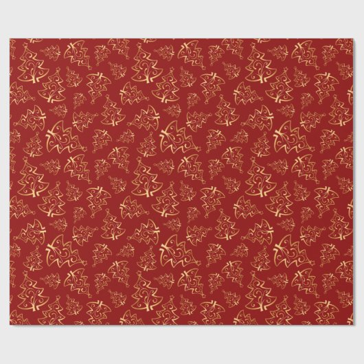 Red and Gold Elegant Christmas Trees Cadeaupapier (Vlak)