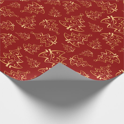 Red and Gold Elegant Christmas Trees Cadeaupapier (Hoek)