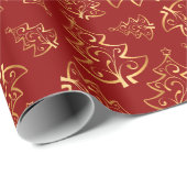 Red and Gold Elegant Christmas Trees Cadeaupapier (Rol Hoek)