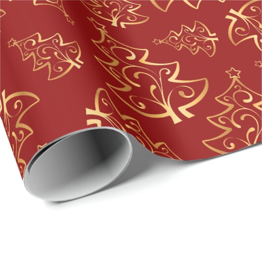 Red and Gold Elegant Christmas Trees Cadeaupapier (Rol Hoek)