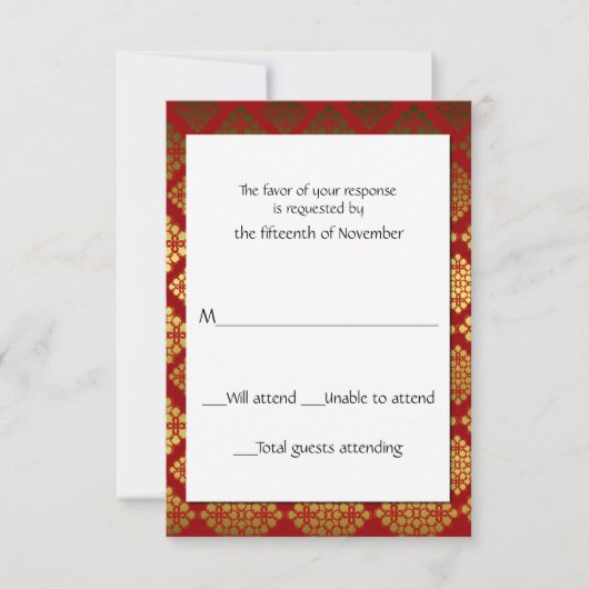 Red and Gold Elegant-reactiekaart RSVP Kaartje (Voorkant)