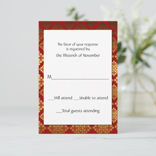 Red and Gold Elegant-reactiekaart RSVP Kaartje (Staand voorkant)