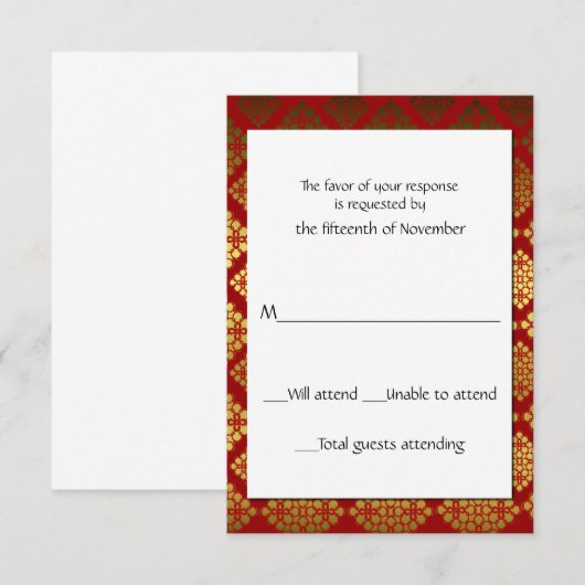 Red and Gold Elegant-reactiekaart RSVP Kaartje (Voorkant / Achterkant)