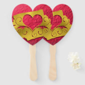 Red and Gold Faux Folie Heart Cut-Out Valentijn Handwaaier (Voorkant en achterkant)